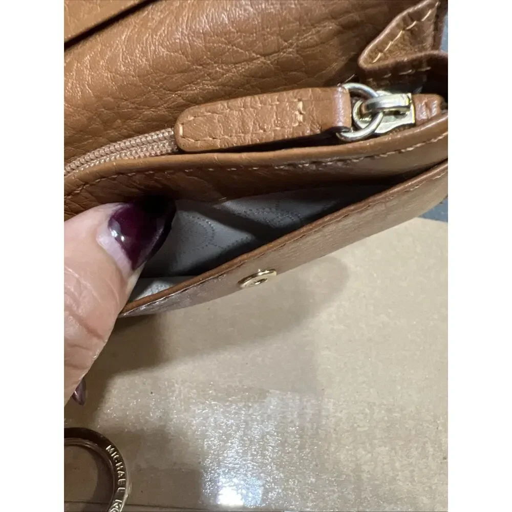 Michael Kors Fulton Small Pebbled Leather Keychain Wallet Brown ID Case & Coin